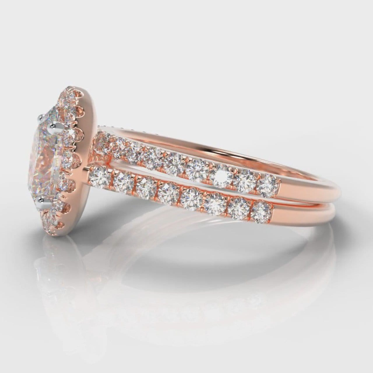 Petite Micropavé Oval Diamond Halo Bridal Set - Rose Gold