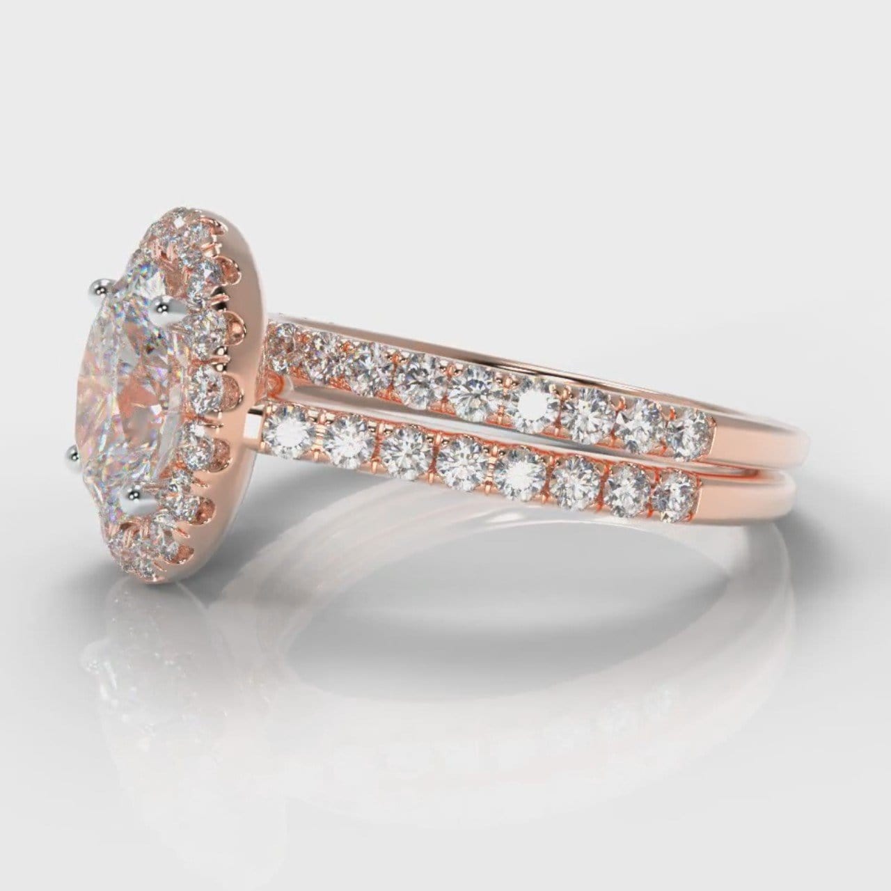 Petite Micropavé Oval Diamond Halo Bridal Set - Rose Gold