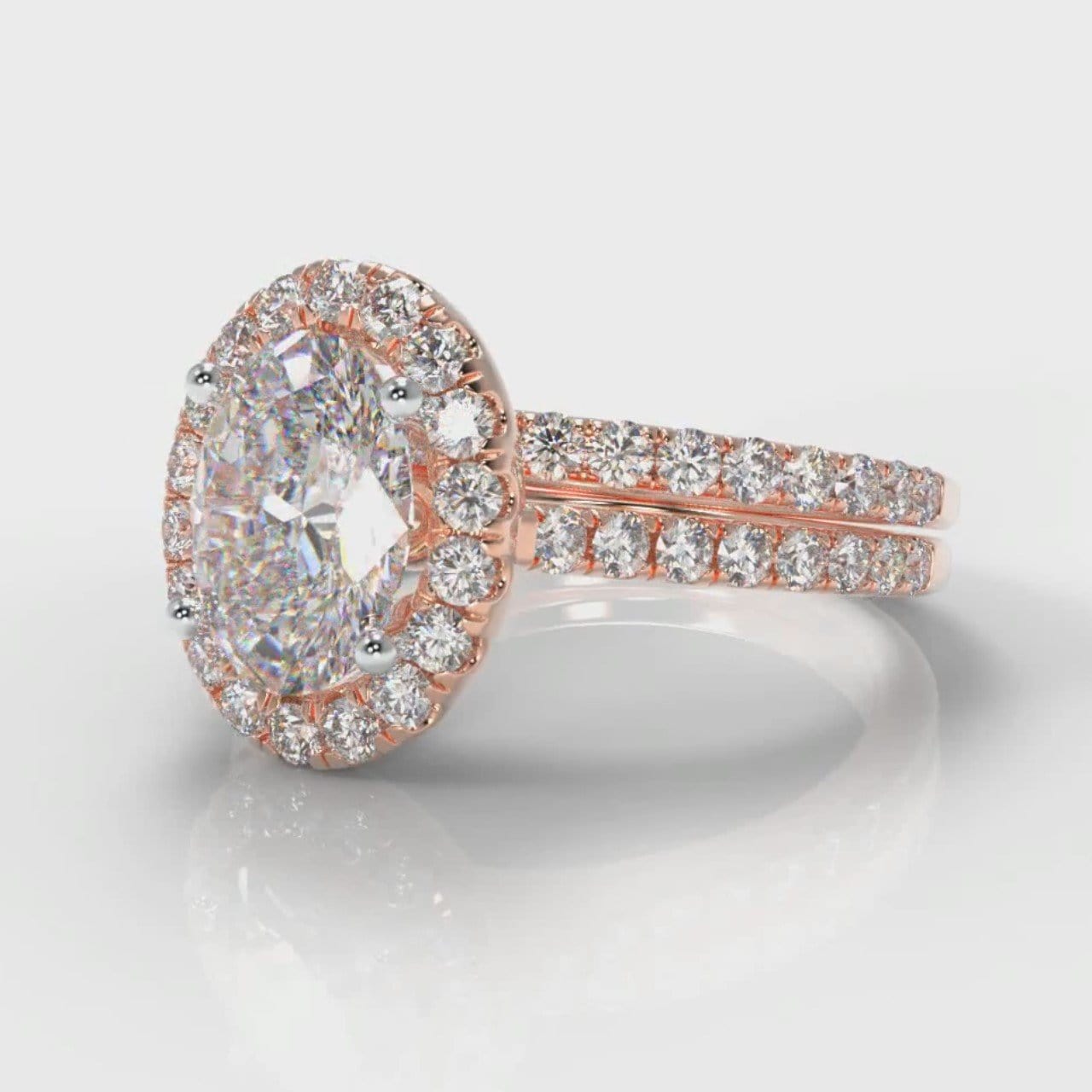 Petite Micropavé Oval Diamond Halo Bridal Set - Rose Gold
