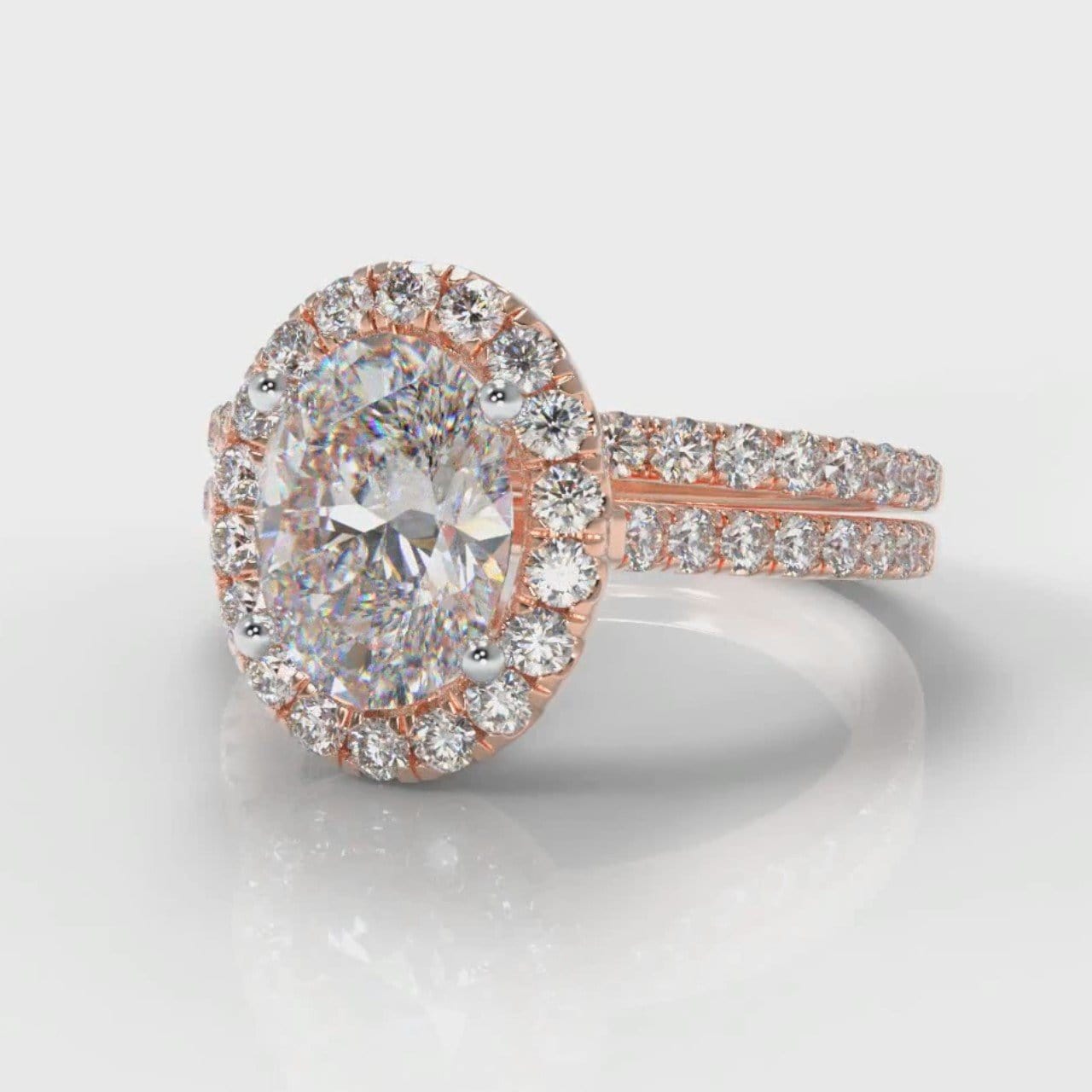 Petite Micropavé Oval Diamond Halo Bridal Set - Rose Gold