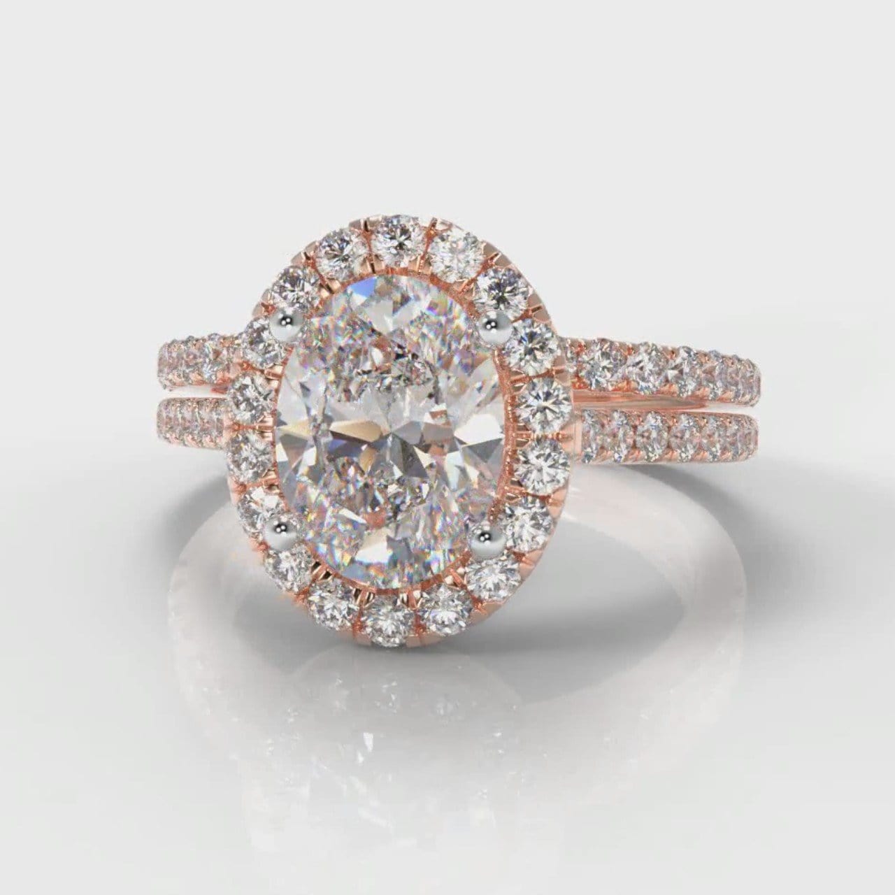 Petite Micropavé Oval Diamond Halo Bridal Set - Rose Gold
