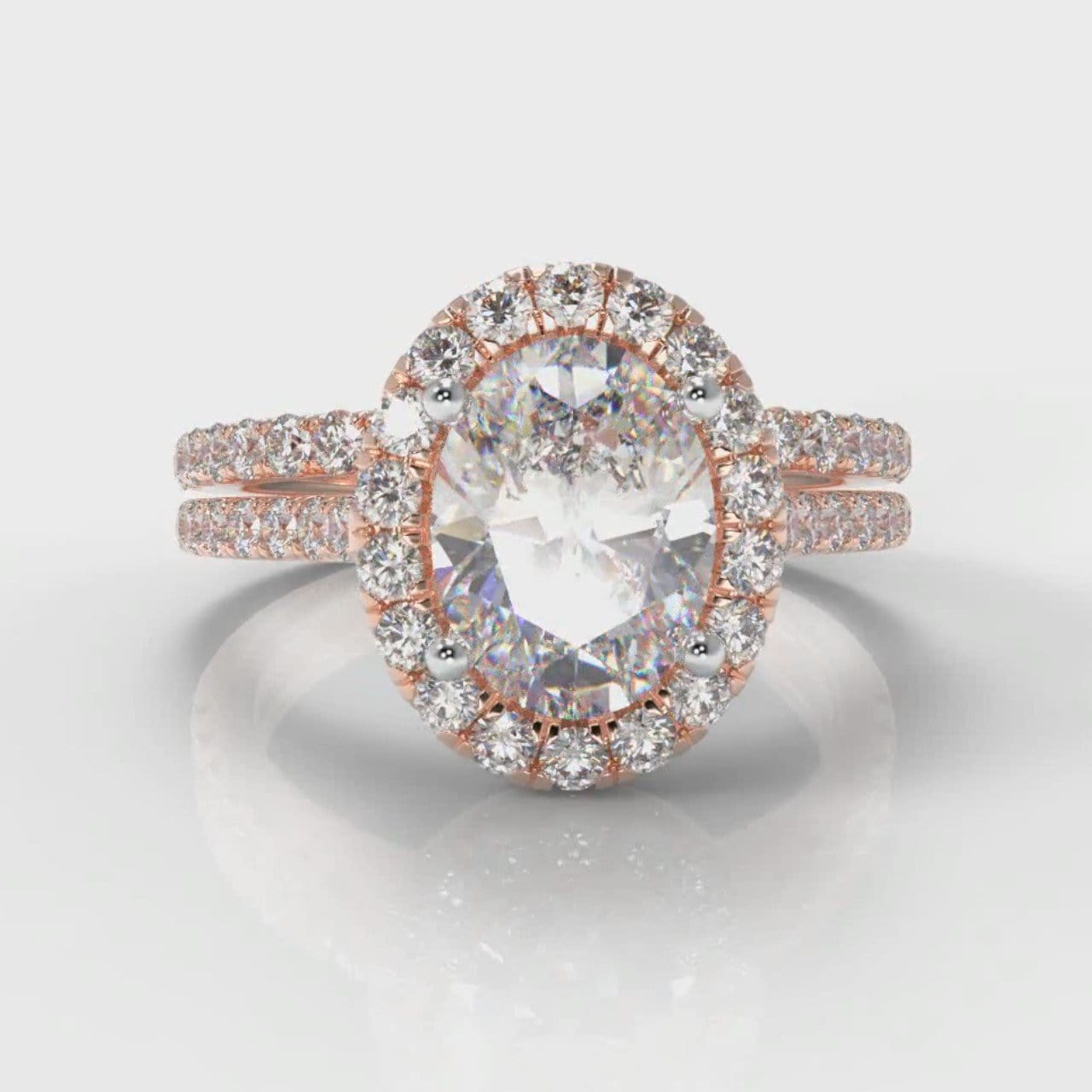 Petite Micropavé Oval Diamond Halo Bridal Set - Rose Gold
