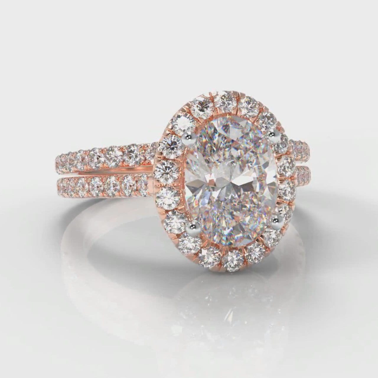 Petite Micropavé Oval Diamond Halo Bridal Set - Rose Gold