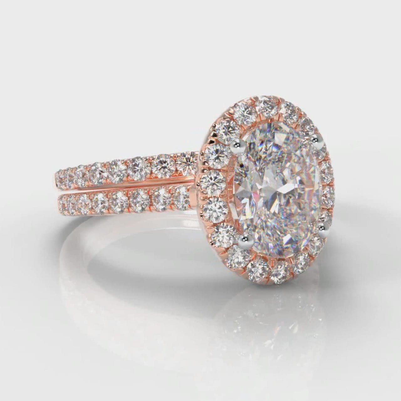 Petite Micropavé Oval Diamond Halo Bridal Set - Rose Gold