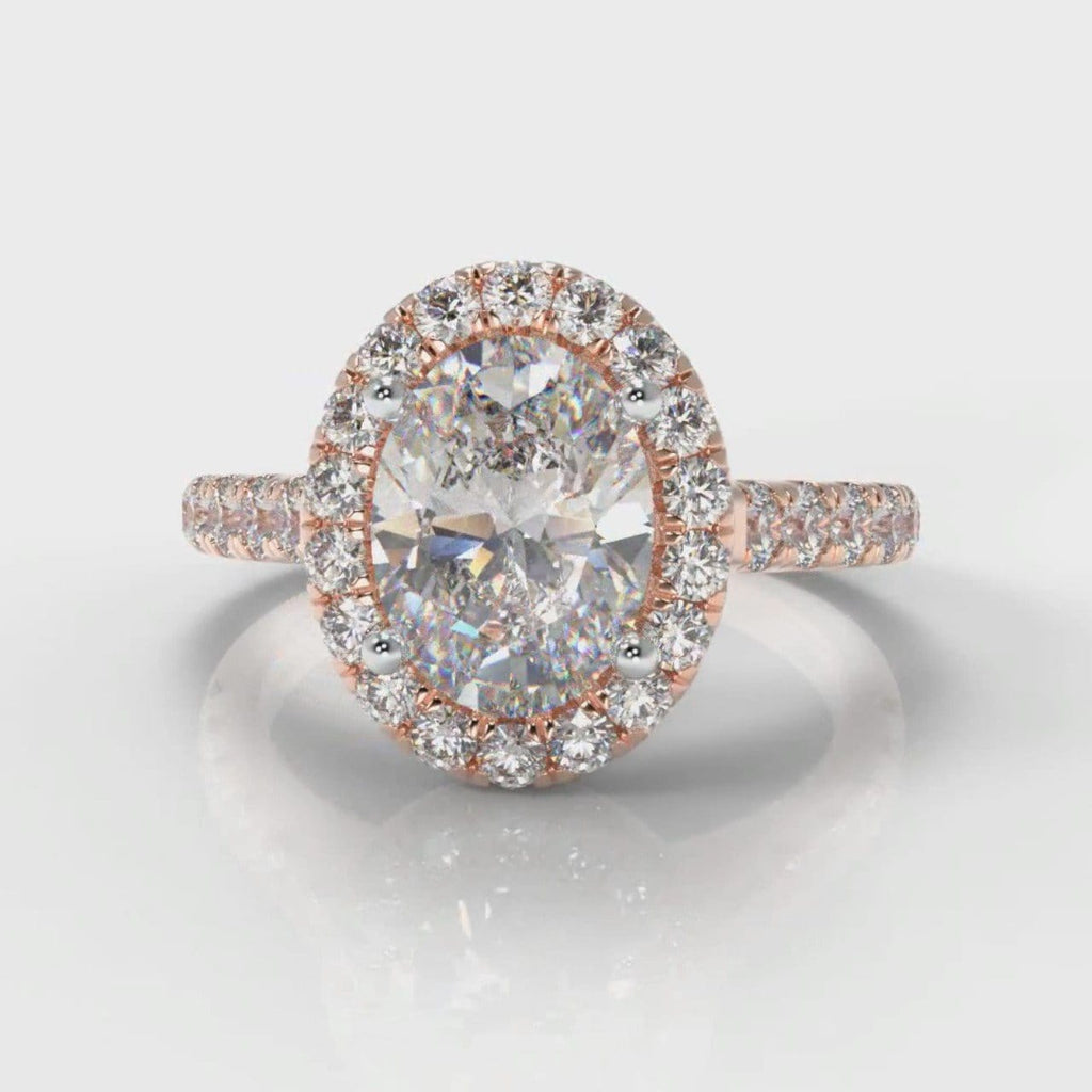 Micropavé Oval Diamond Halo Engagement Ring - Rose Gold