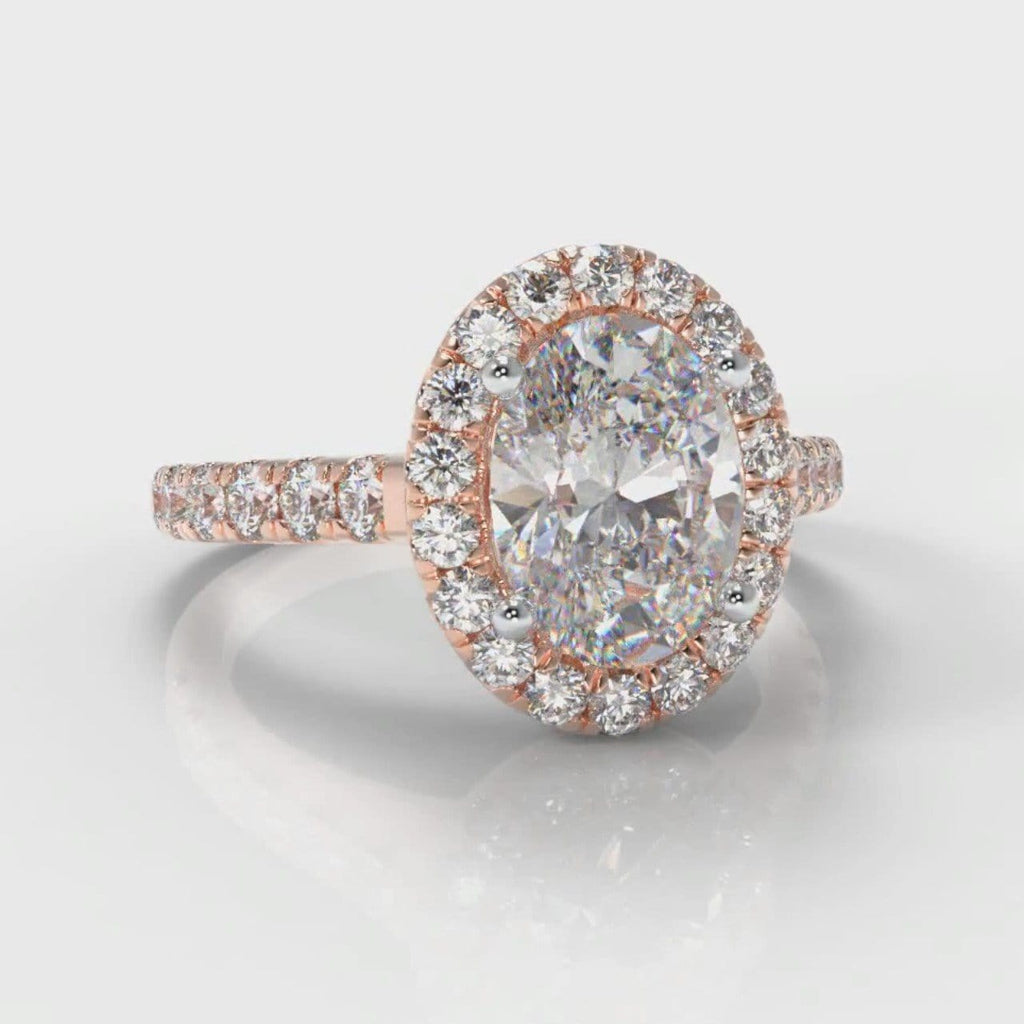 Micropavé Oval Diamond Halo Engagement Ring - Rose Gold