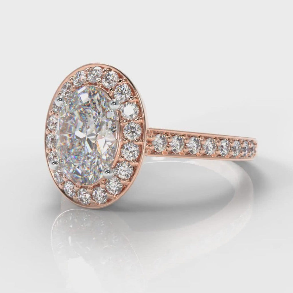 Pavé Oval Diamond Halo Engagement Ring - Rose Gold