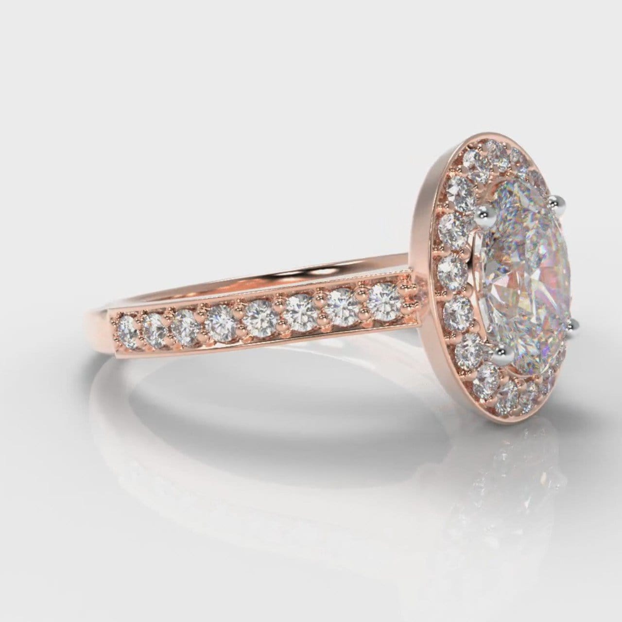 Pavé Oval Diamond Halo Engagement Ring - Rose Gold
