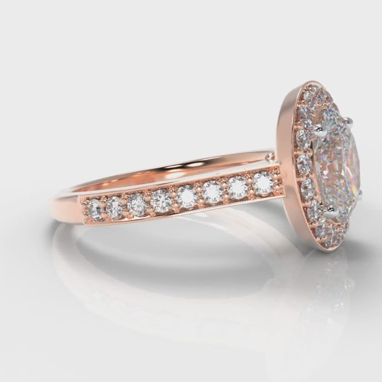 Pavé Oval Diamond Halo Engagement Ring - Rose Gold