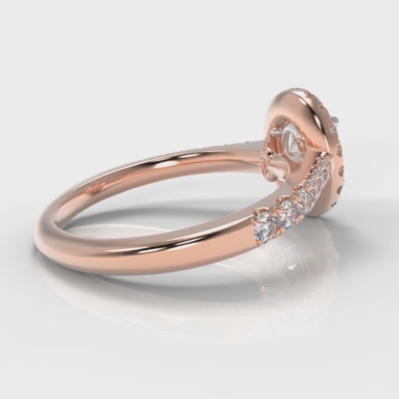 Micropavé Oval Diamond Halo Engagement Ring - Rose Gold