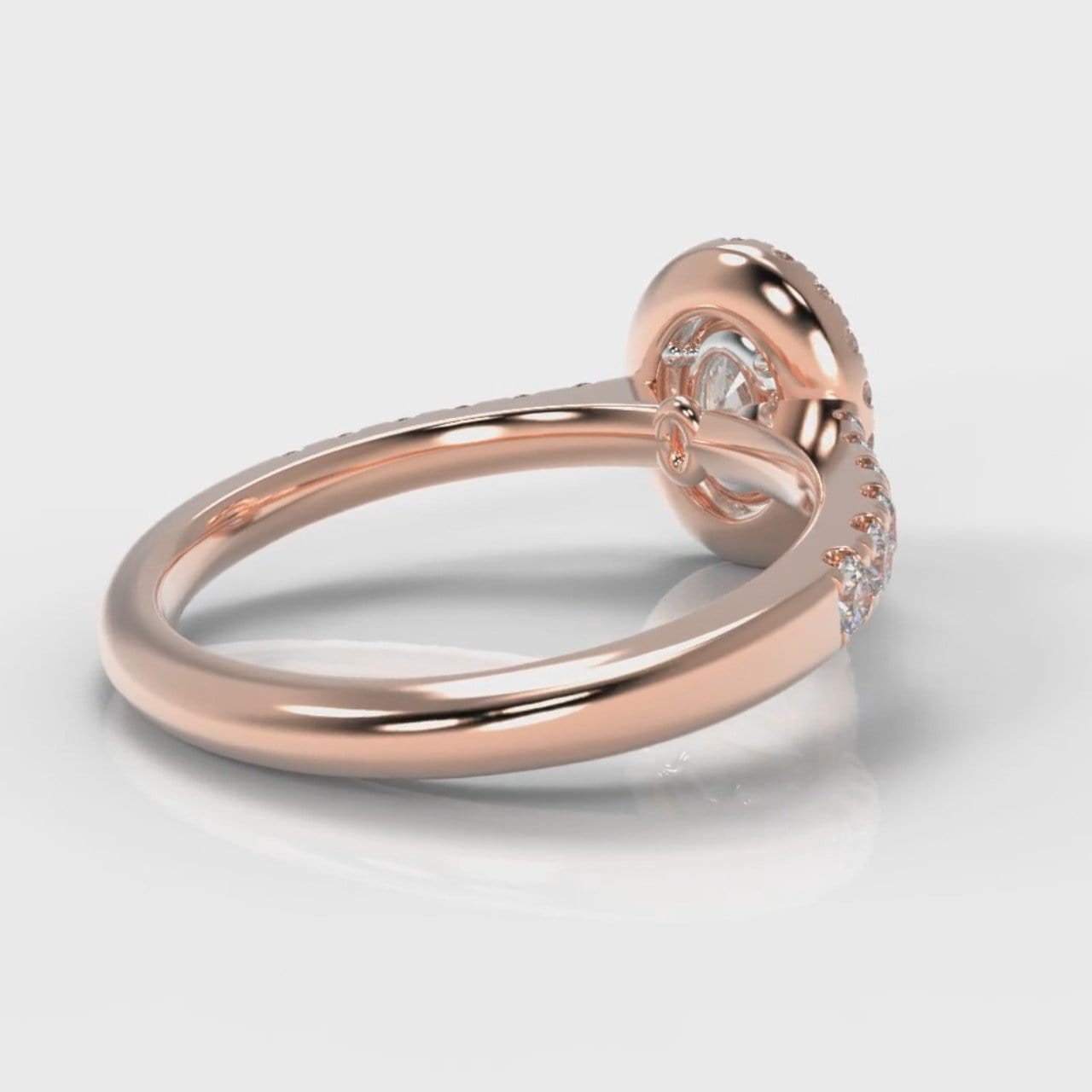 Micropavé Oval Diamond Halo Engagement Ring - Rose Gold