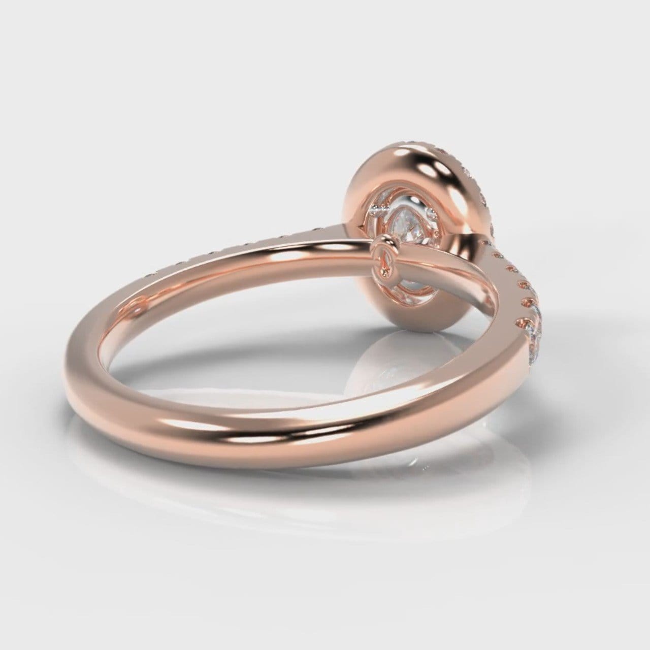 Micropavé Oval Diamond Halo Engagement Ring - Rose Gold