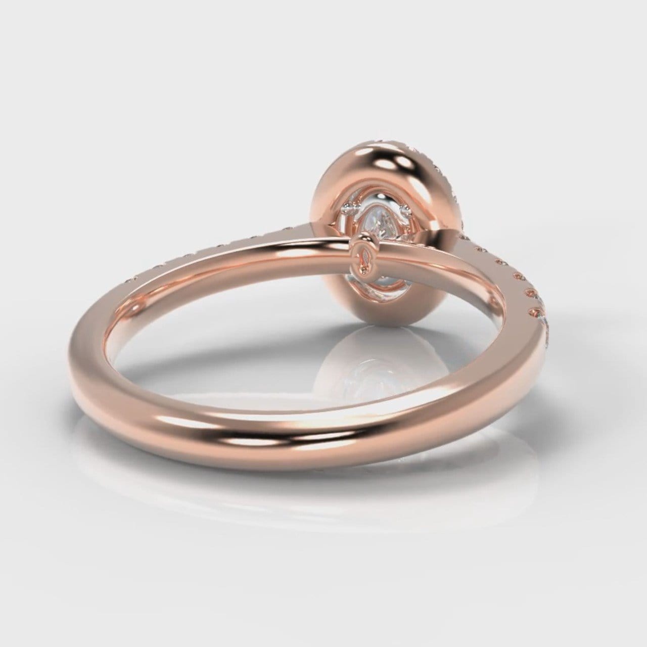 Micropavé Oval Diamond Halo Engagement Ring - Rose Gold