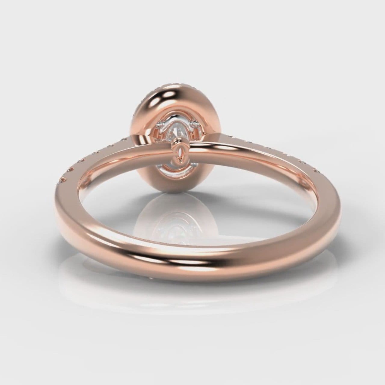 Micropavé Oval Diamond Halo Engagement Ring - Rose Gold