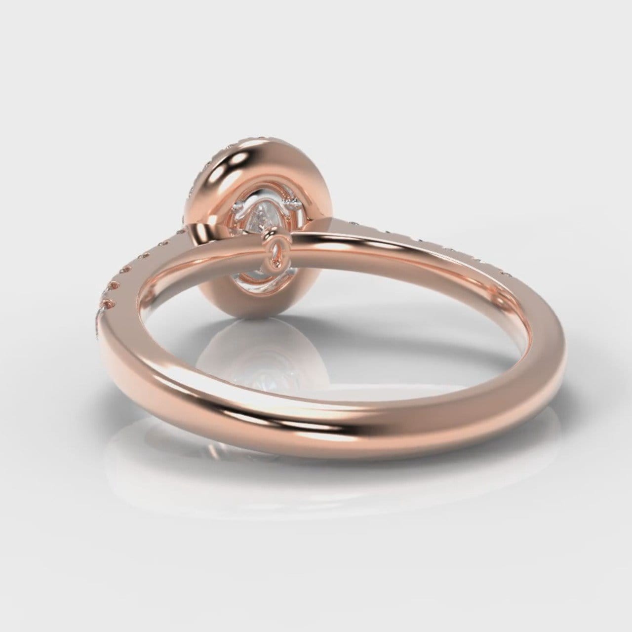 Micropavé Oval Diamond Halo Engagement Ring - Rose Gold