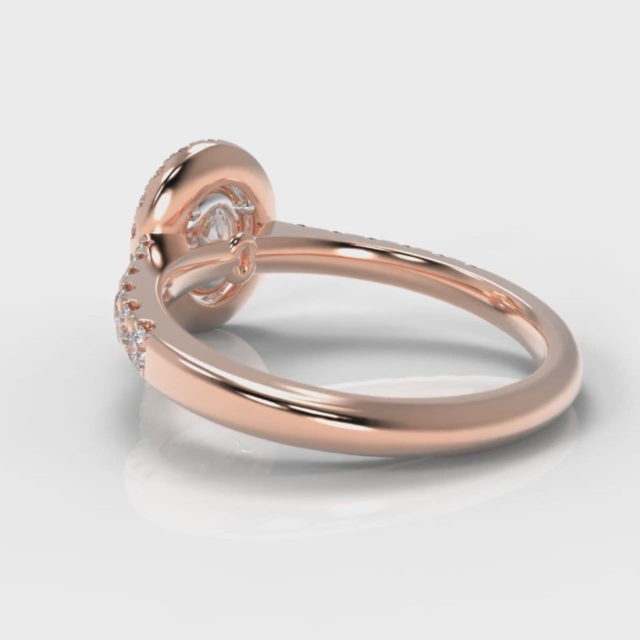 Micropavé Oval Diamond Halo Engagement Ring - Rose Gold