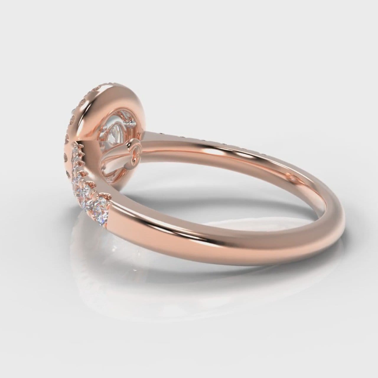Micropavé Oval Diamond Halo Engagement Ring - Rose Gold