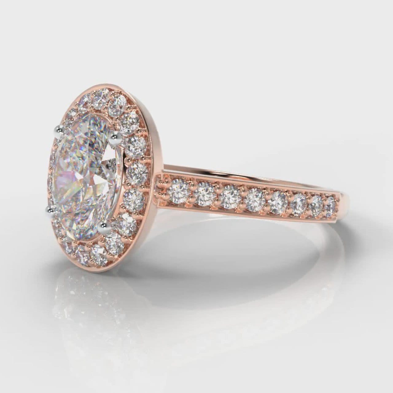 Pavé Oval Diamond Halo Engagement Ring - Rose Gold