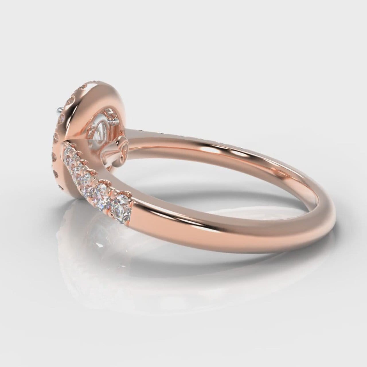 Micropavé Oval Diamond Halo Engagement Ring - Rose Gold