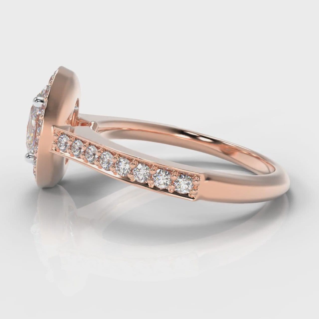 Pavé Oval Diamond Halo Engagement Ring - Rose Gold