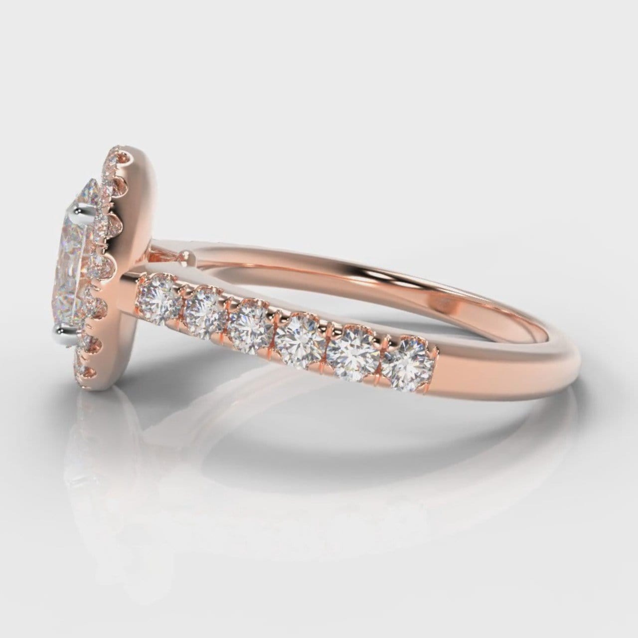 Micropavé Oval Diamond Halo Engagement Ring - Rose Gold