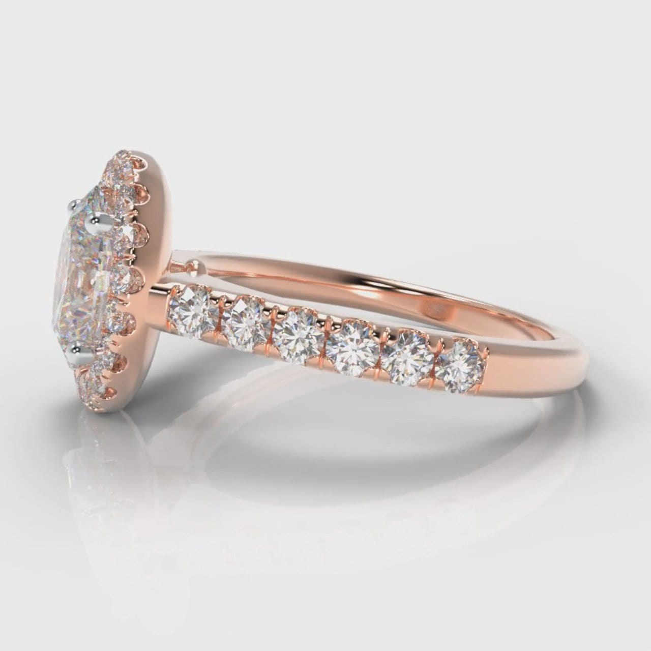 Micropavé Oval Diamond Halo Engagement Ring - Rose Gold