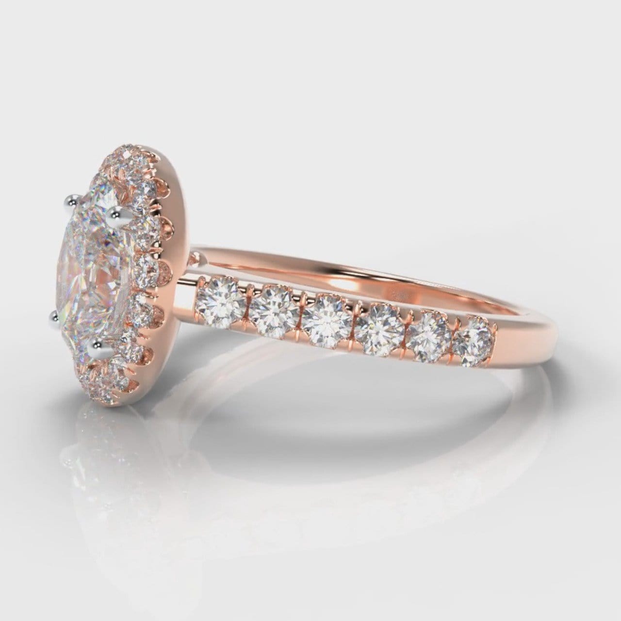 Micropavé Oval Diamond Halo Engagement Ring - Rose Gold