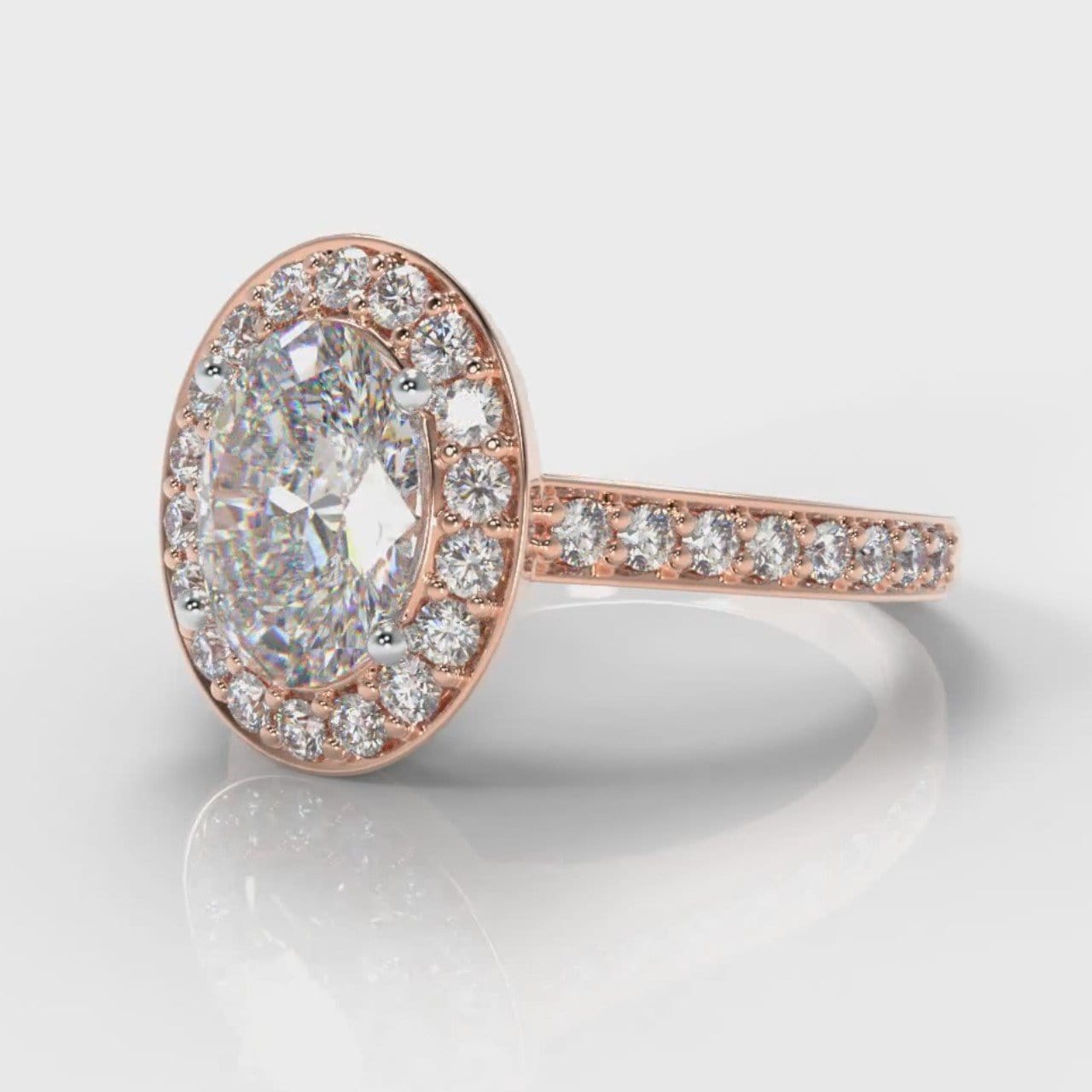 Pavé Oval Diamond Halo Engagement Ring - Rose Gold