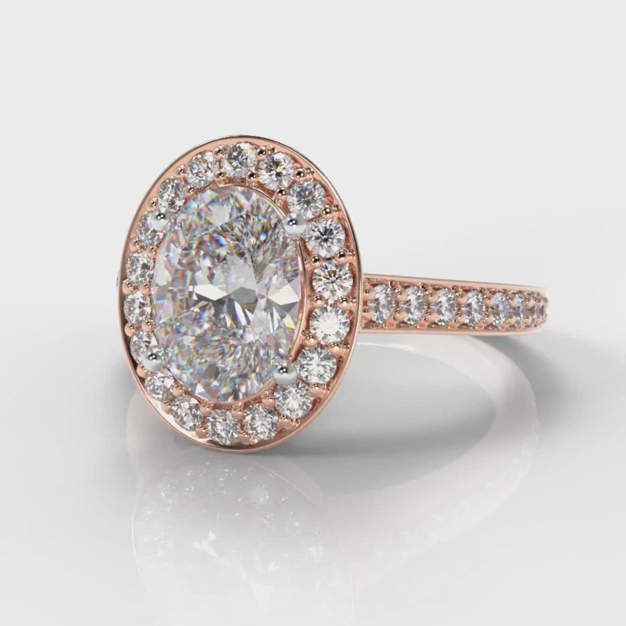 Pavé Oval Diamond Halo Engagement Ring - Rose Gold