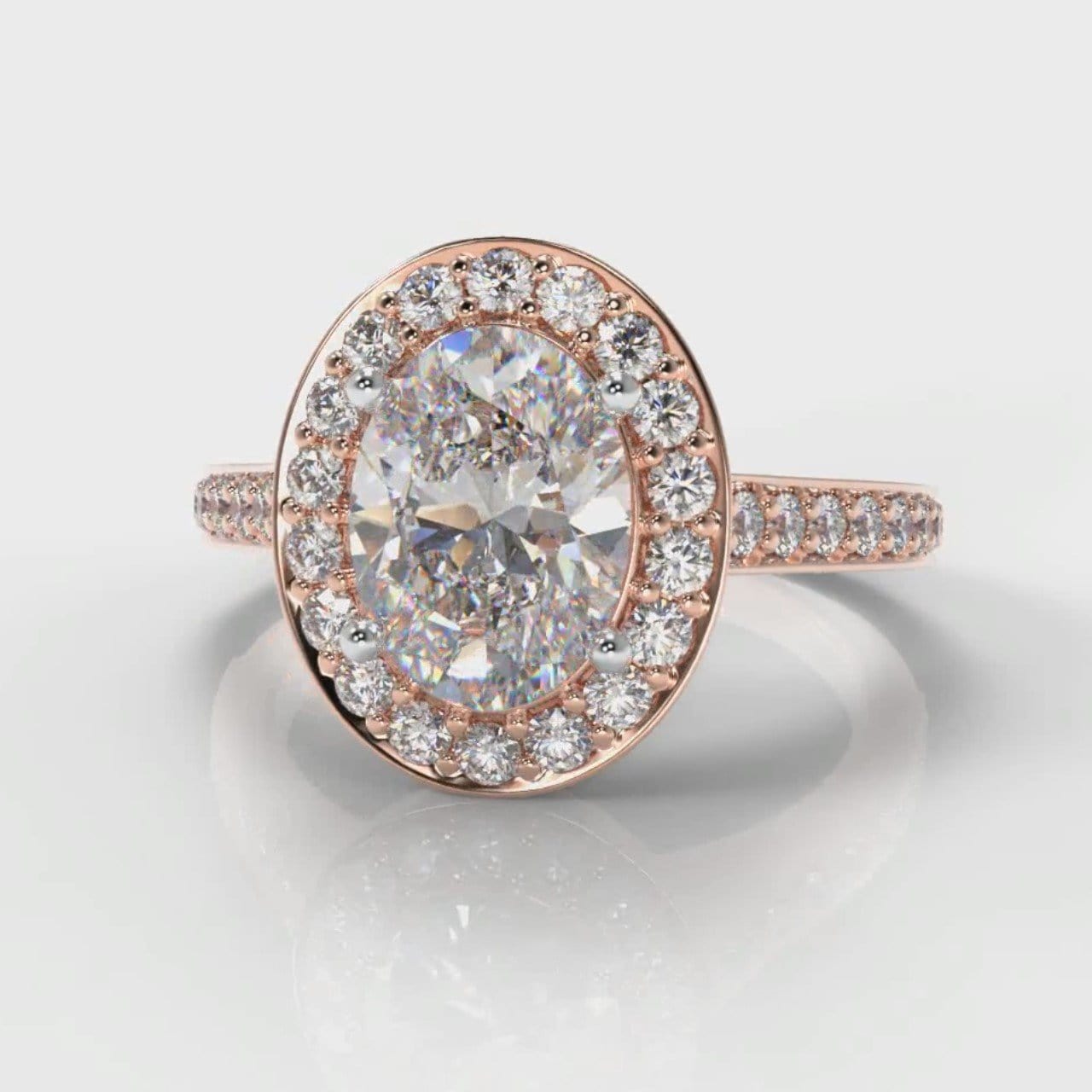 Pavé Oval Diamond Halo Engagement Ring - Rose Gold