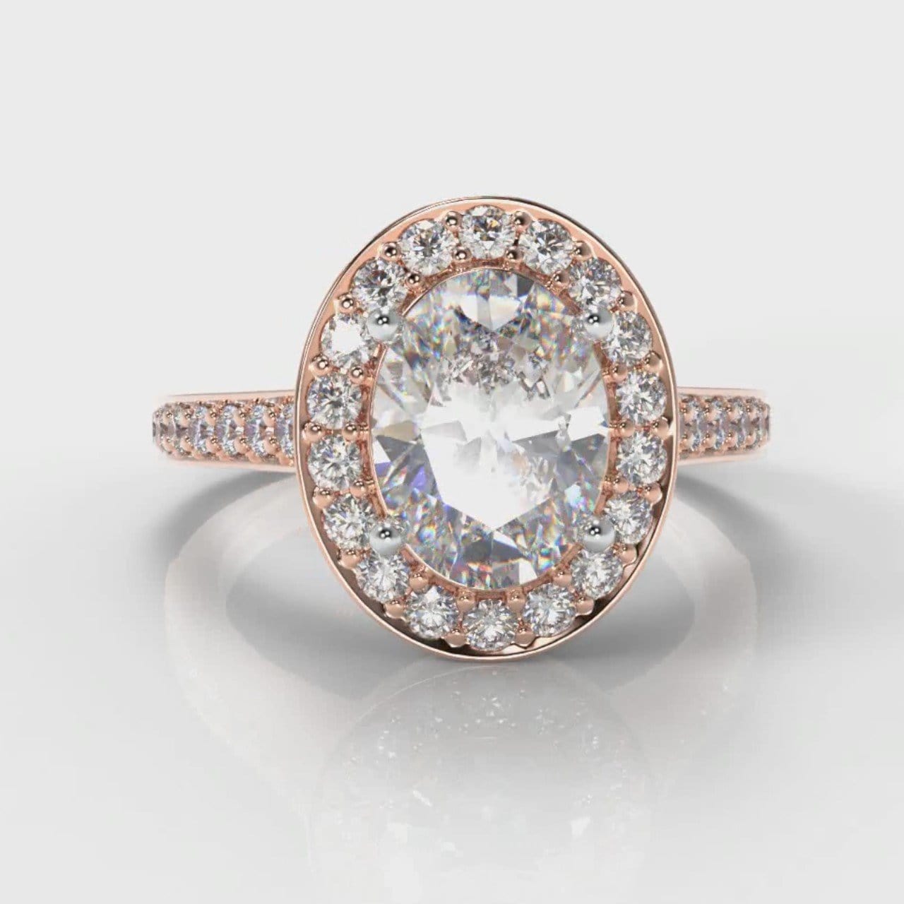 Pavé Oval Diamond Halo Engagement Ring - Rose Gold