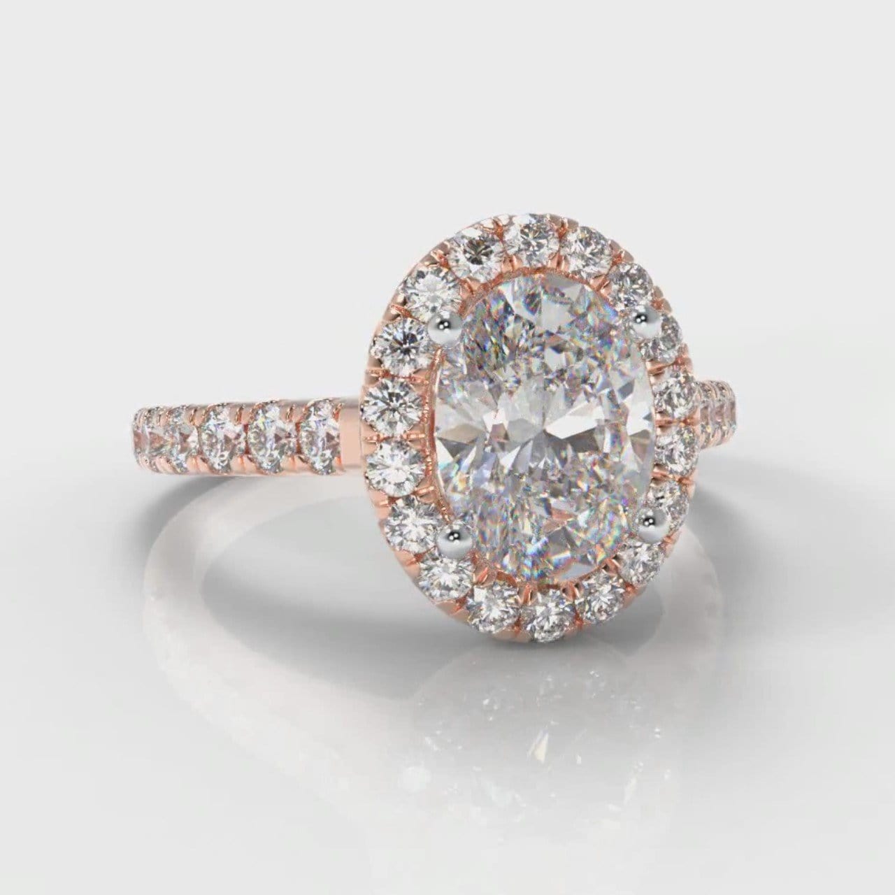 Micropavé Oval Diamond Halo Engagement Ring - Rose Gold