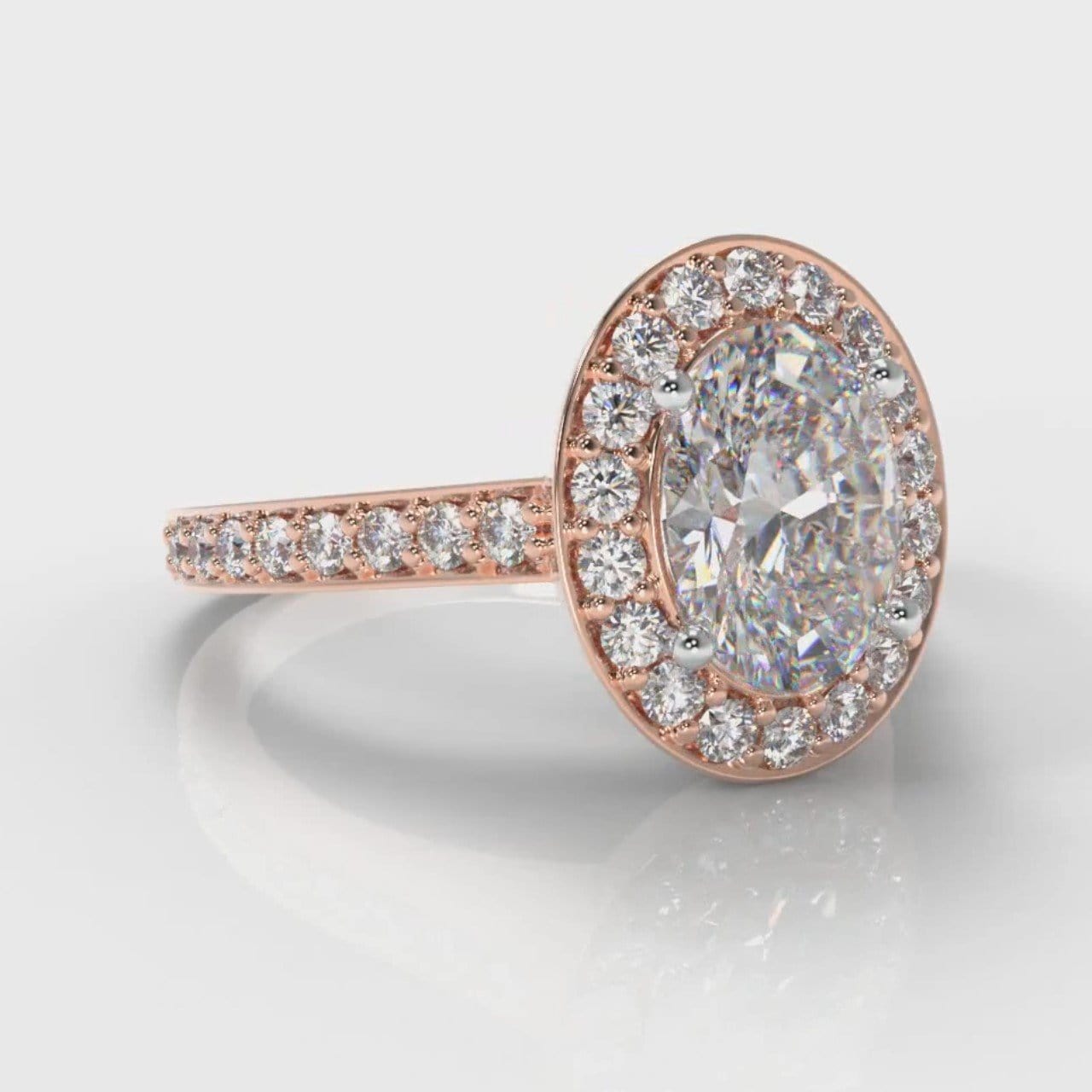 Pavé Oval Diamond Halo Engagement Ring - Rose Gold