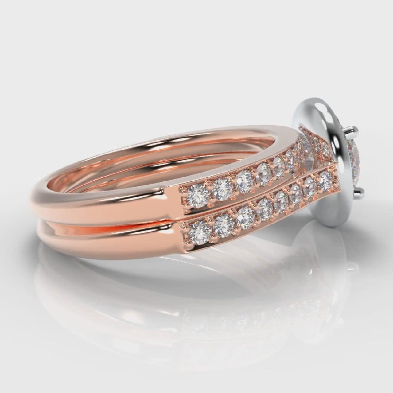 Pavé Round Brilliant Diamond Halo Bridal Set - Two Tone Rose Gold