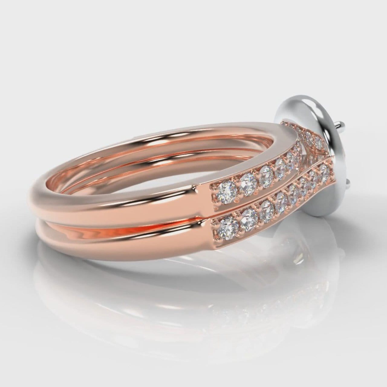Pavé Round Brilliant Diamond Halo Bridal Set - Two Tone Rose Gold