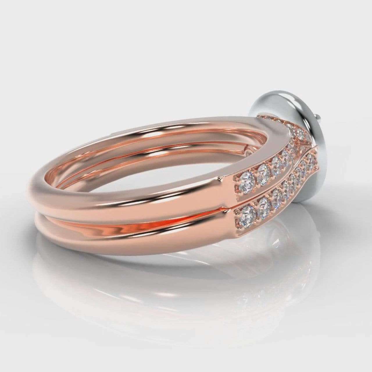 Pavé Round Brilliant Diamond Halo Bridal Set - Two Tone Rose Gold