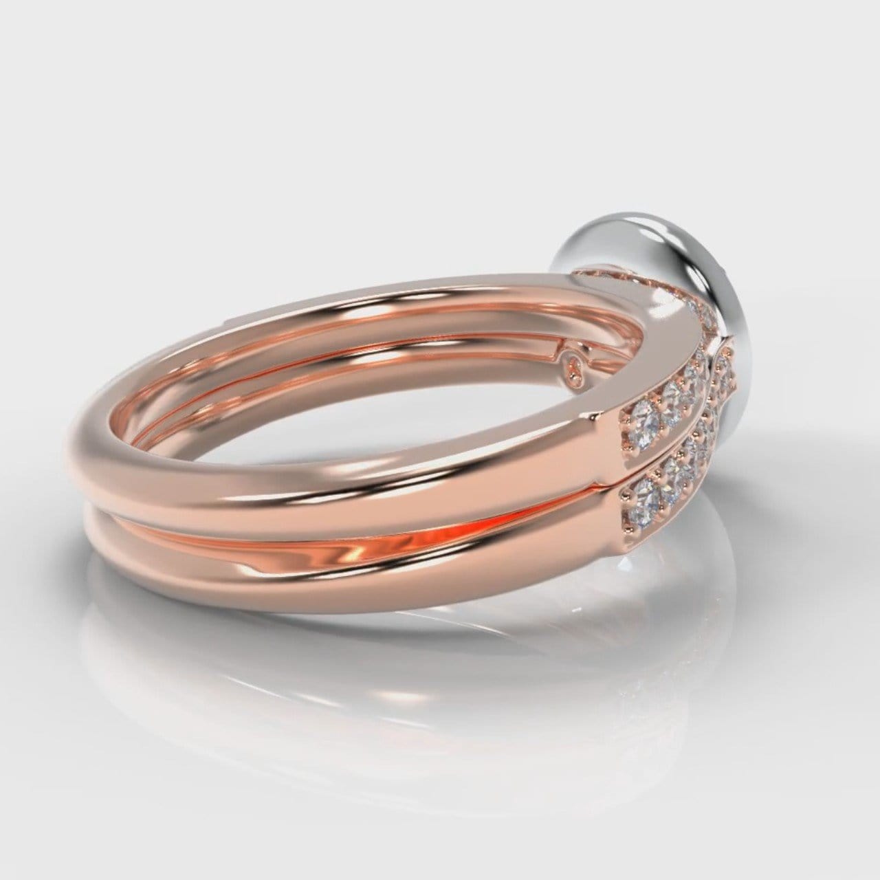 Pavé Round Brilliant Diamond Halo Bridal Set - Two Tone Rose Gold