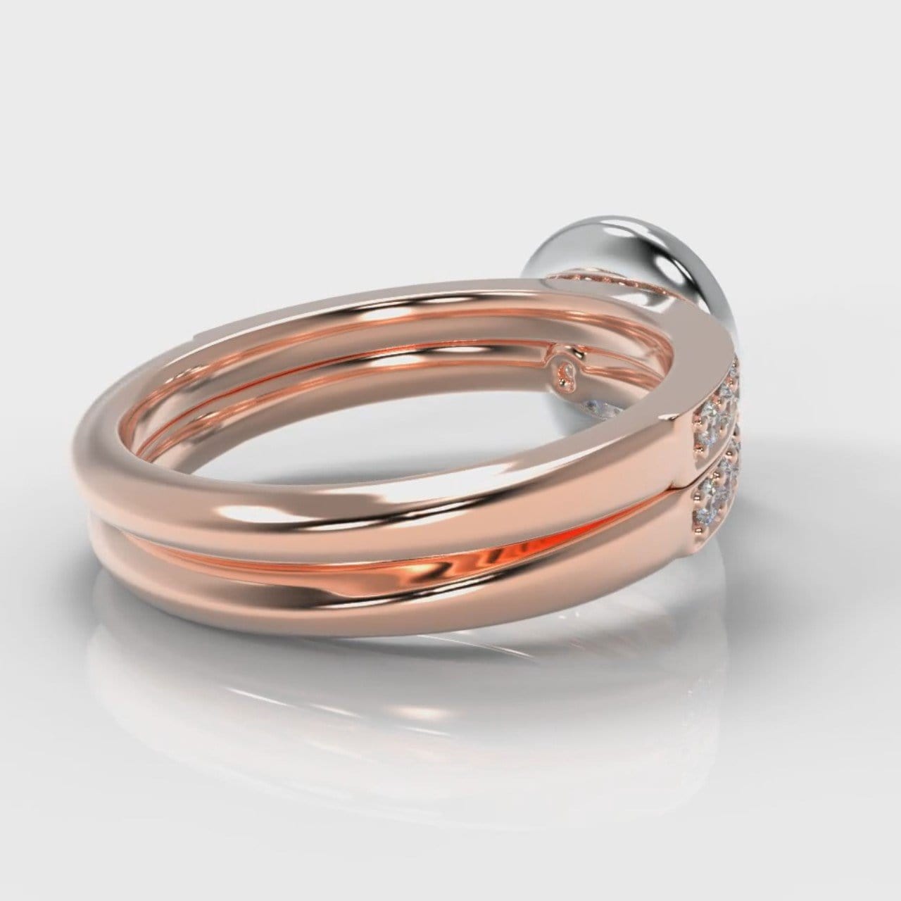 Pavé Round Brilliant Diamond Halo Bridal Set - Two Tone Rose Gold