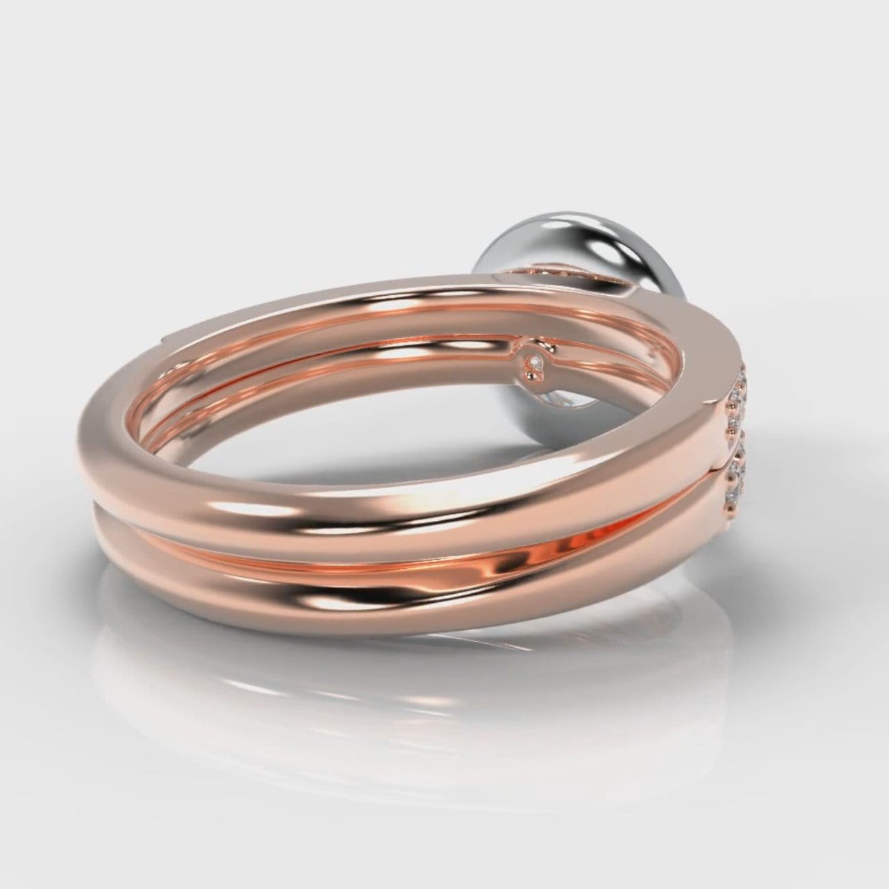 Pavé Round Brilliant Diamond Halo Bridal Set - Two Tone Rose Gold