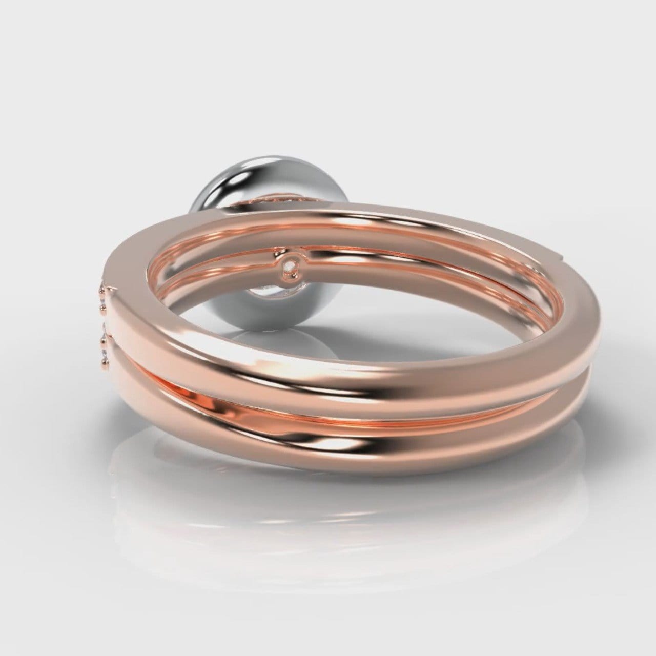 Pavé Round Brilliant Diamond Halo Bridal Set - Two Tone Rose Gold