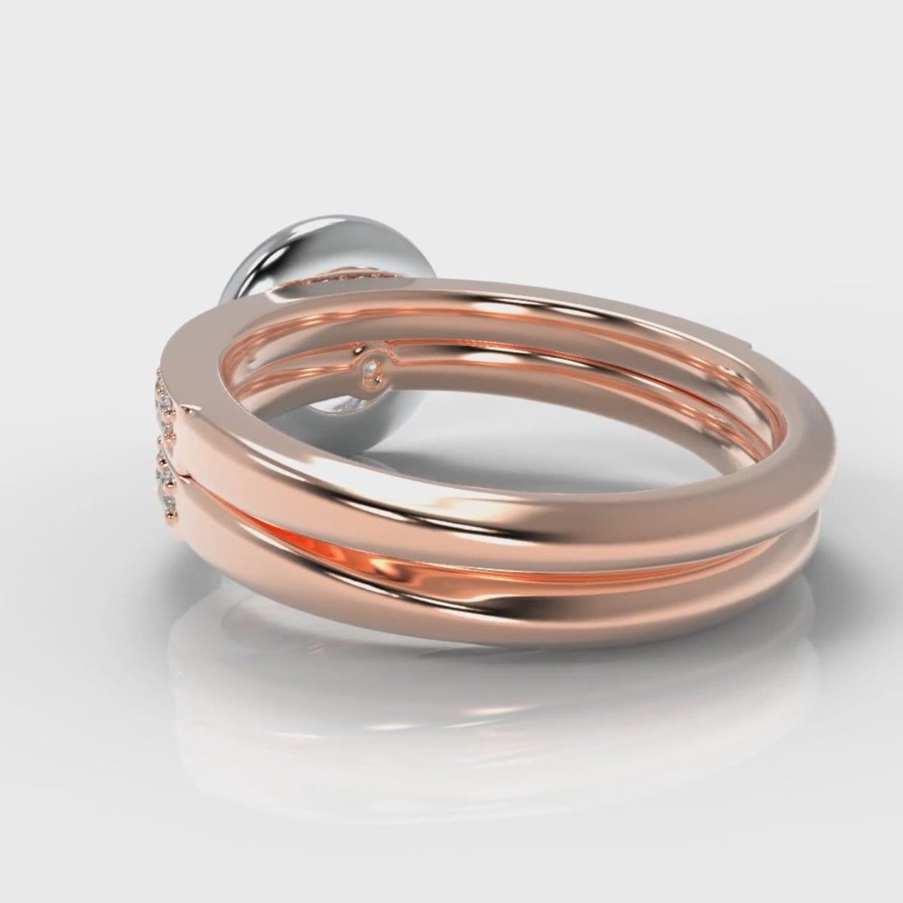 Pavé Round Brilliant Diamond Halo Bridal Set - Two Tone Rose Gold