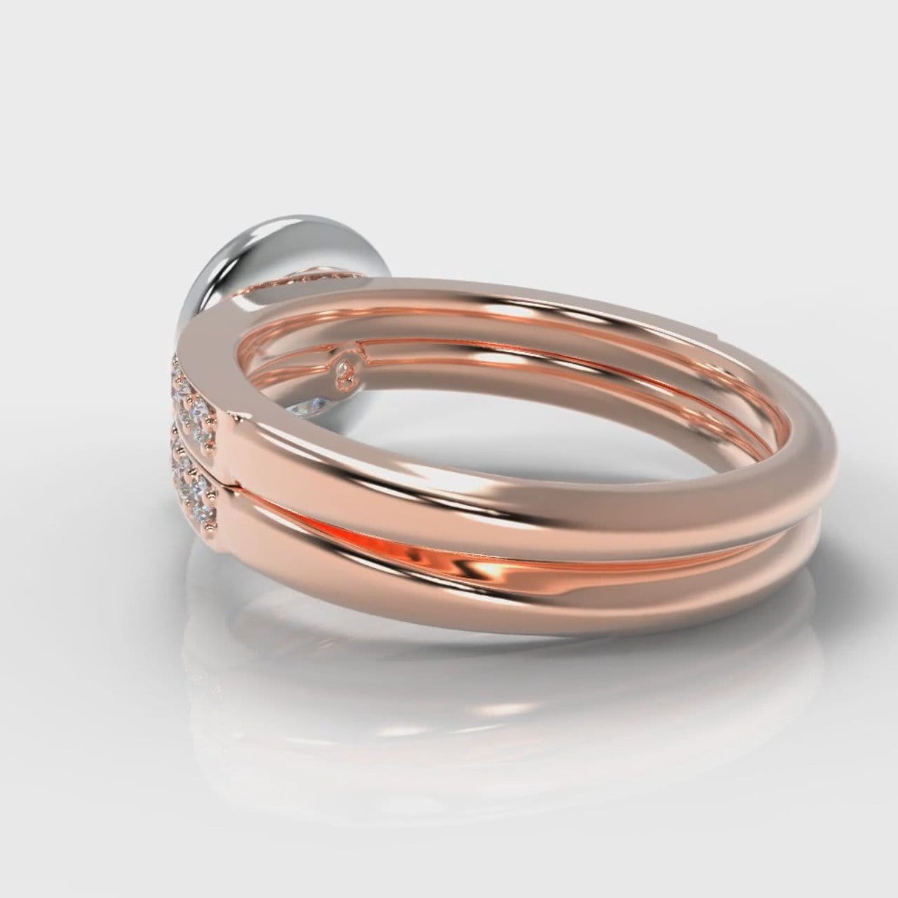 Pavé Round Brilliant Diamond Halo Bridal Set - Two Tone Rose Gold