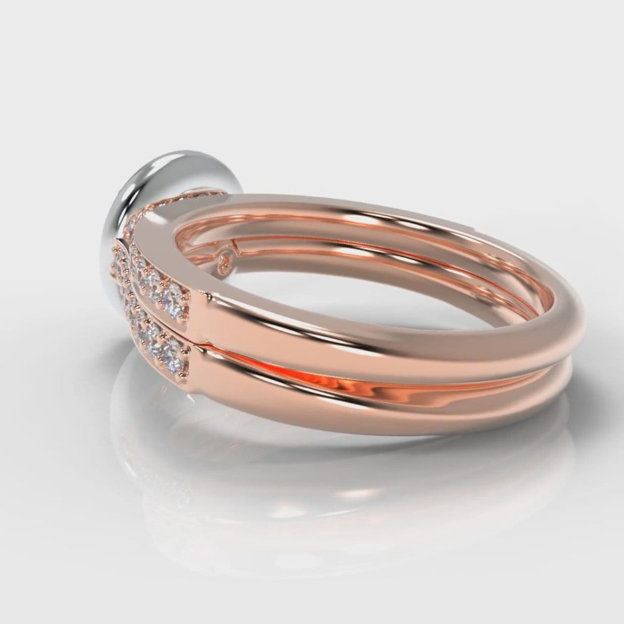 Pavé Round Brilliant Diamond Halo Bridal Set - Two Tone Rose Gold