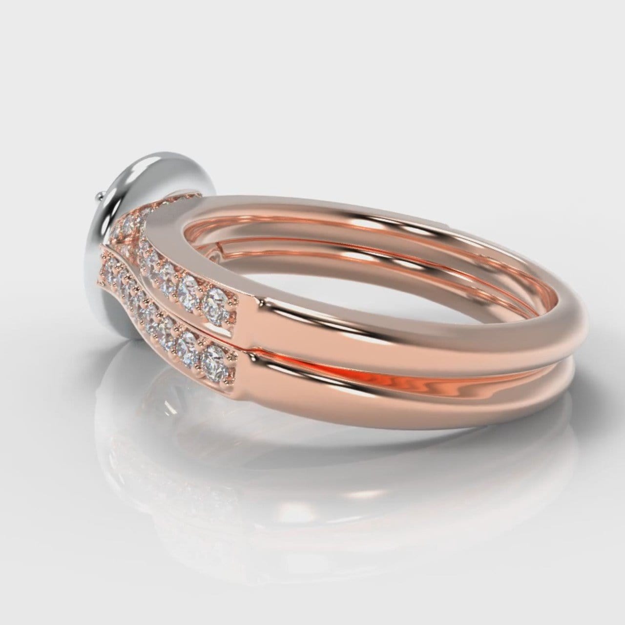 Pavé Round Brilliant Diamond Halo Bridal Set - Two Tone Rose Gold
