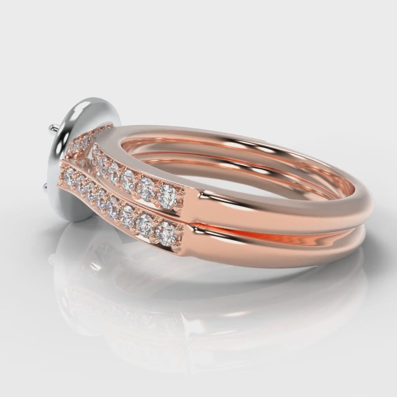 Pavé Round Brilliant Diamond Halo Bridal Set - Two Tone Rose Gold
