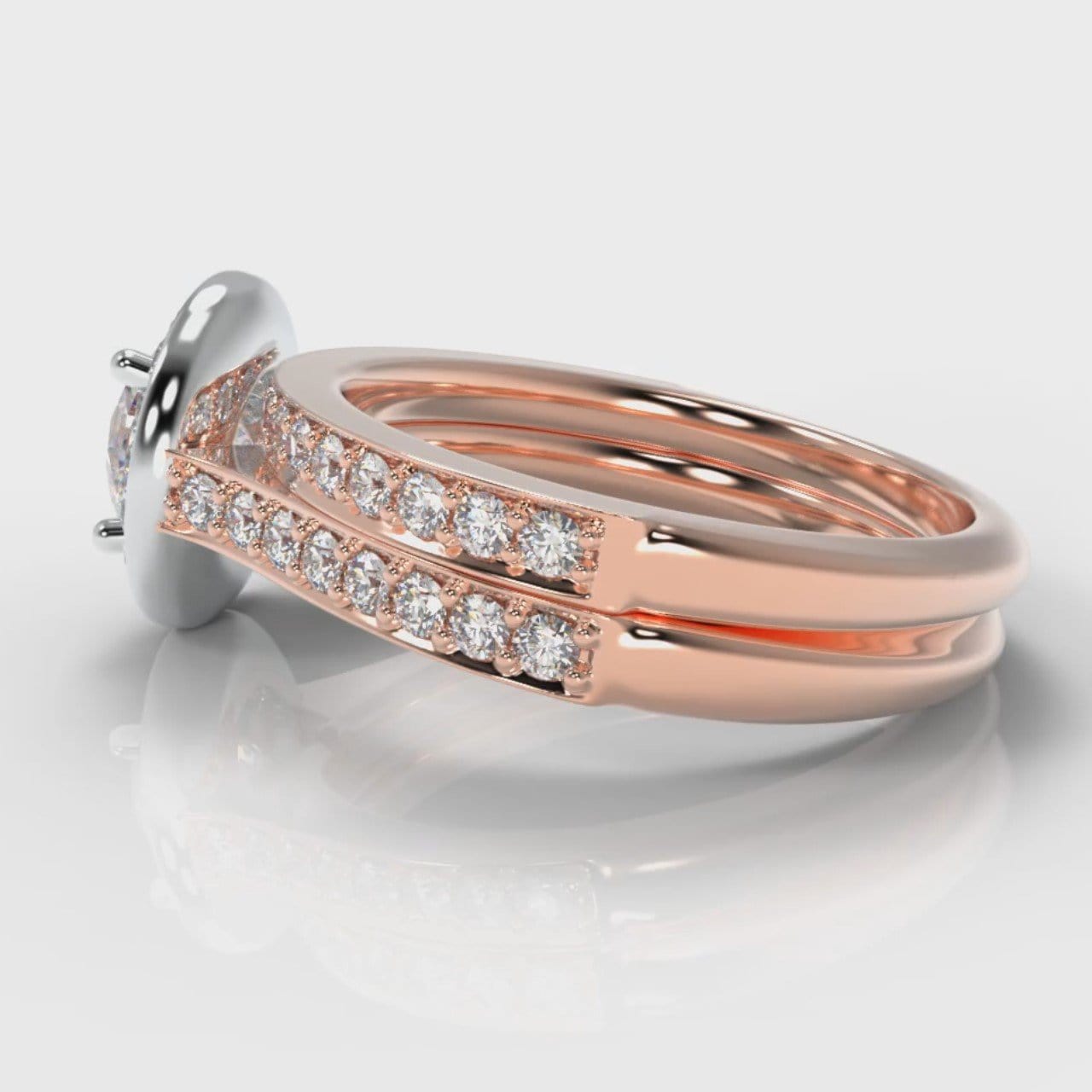Pavé Round Brilliant Diamond Halo Bridal Set - Two Tone Rose Gold