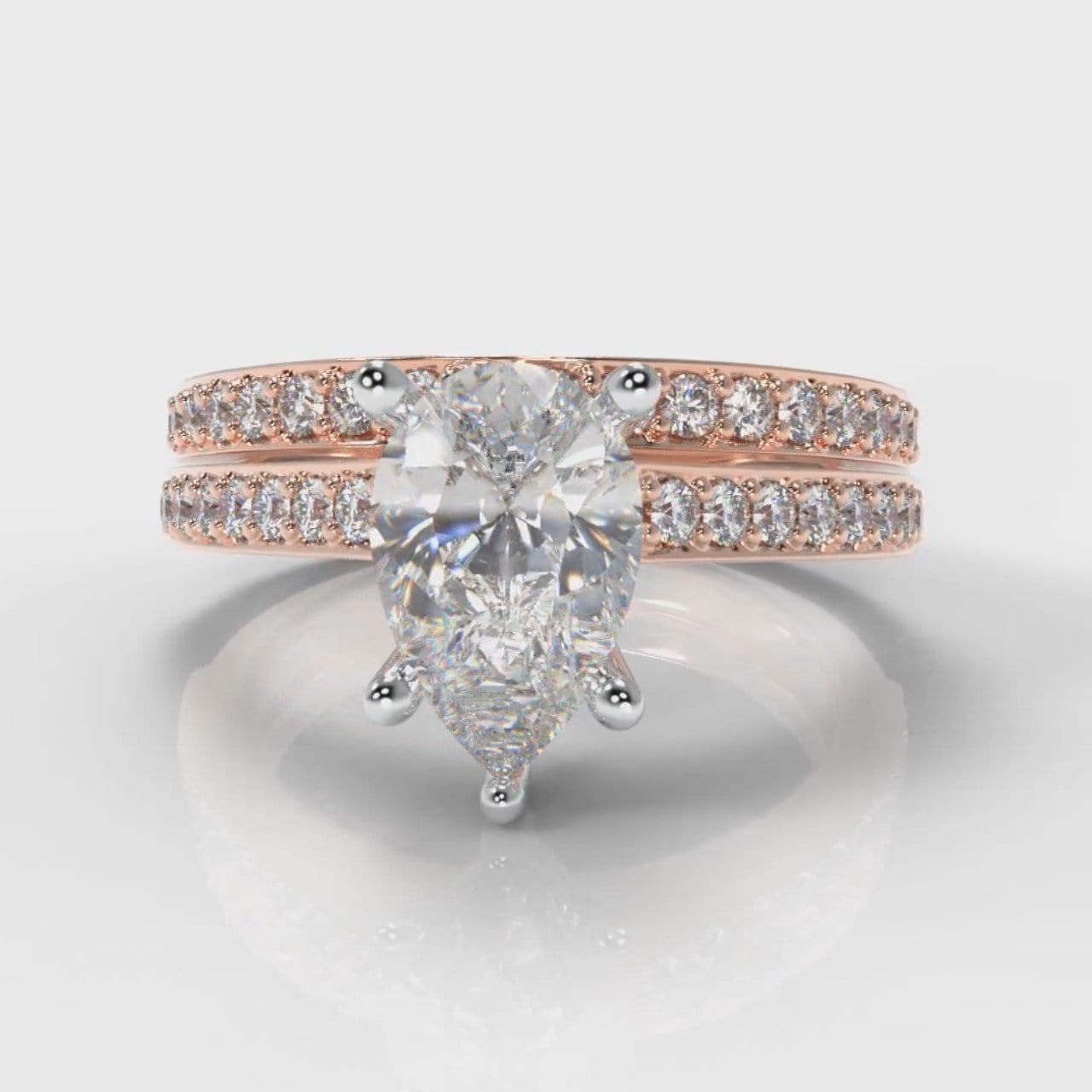 Pavé Pear Diamond Bridal Set - Rose Gold