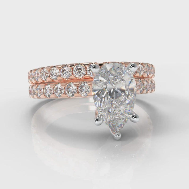Micropavé Pear Diamond Bridal Set - Rose Gold