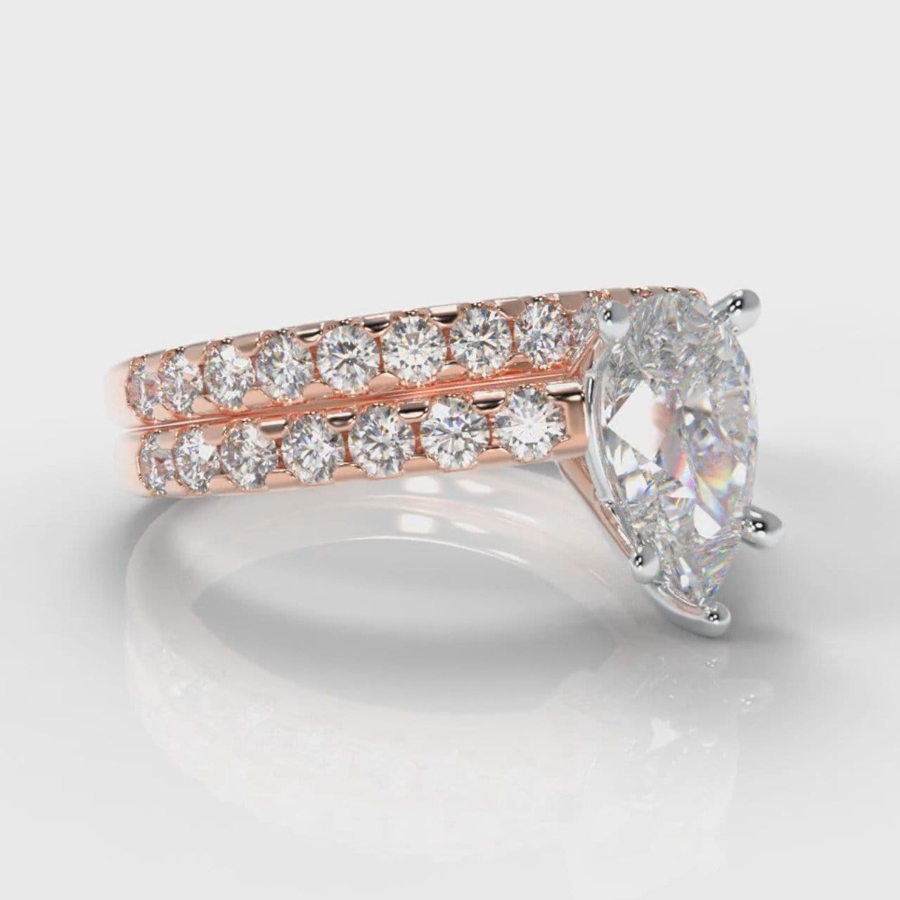 Micropavé Pear Diamond Bridal Set - Rose Gold