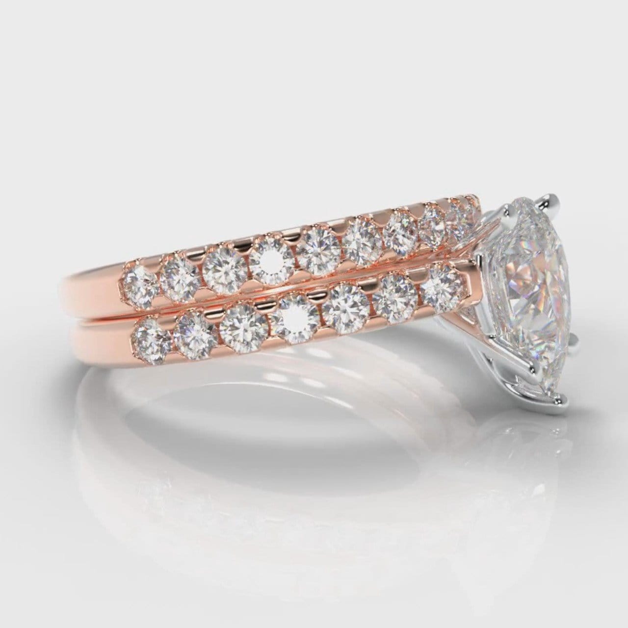 Micropavé Pear Diamond Bridal Set - Rose Gold